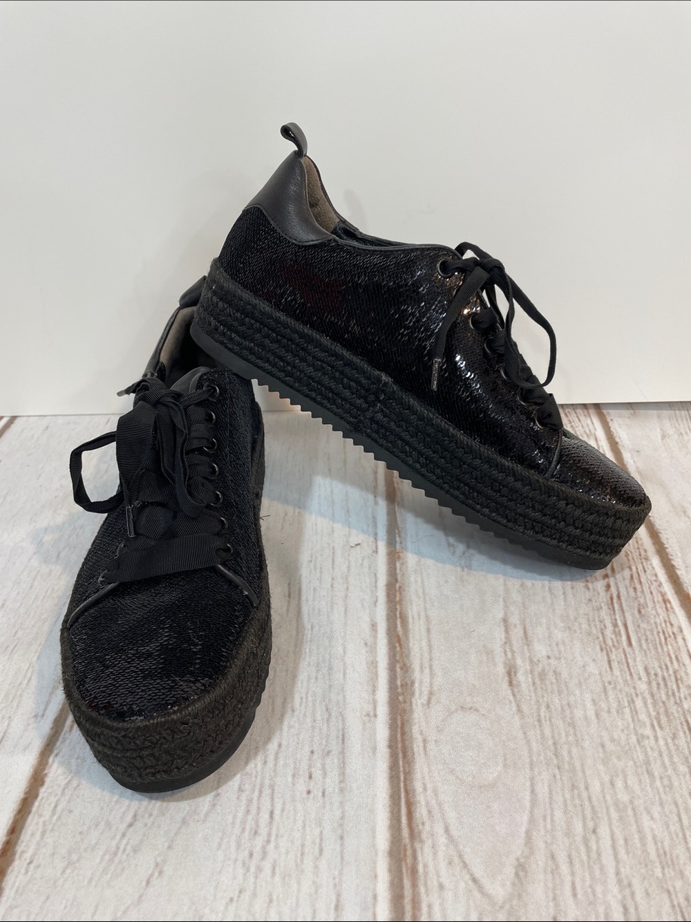 Kennel & Schmenger Women’s Black Sequin Platform Sneakers US 7 Lace Up Germany